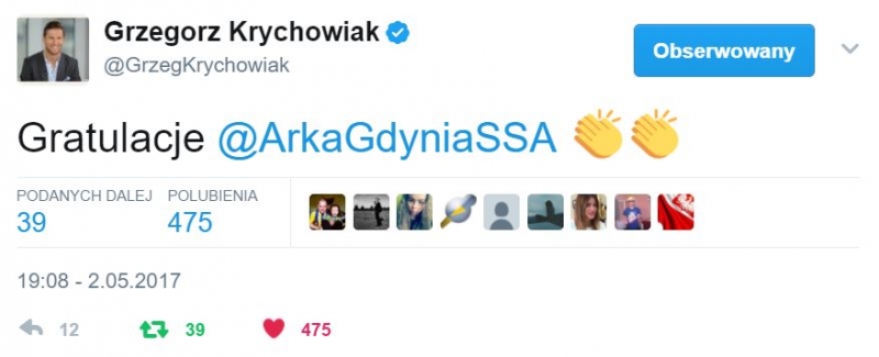 Twitter gratuluje Arce wygranej w finale Pucharu Polski.-image