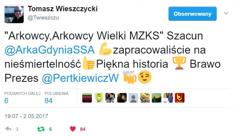 Twitter gratuluje Arce wygranej w finale Pucharu Polski.-image