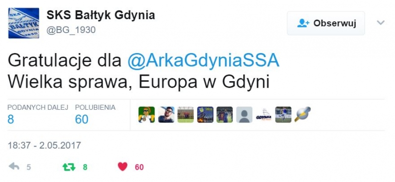 Twitter gratuluje Arce wygranej w finale Pucharu Polski.-image
