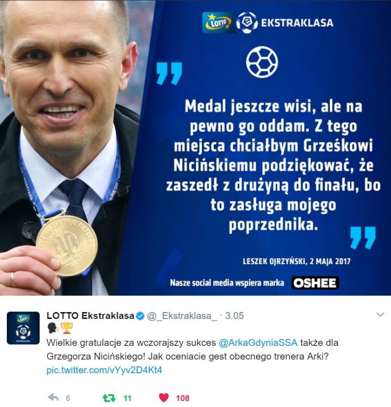 Twitter gratuluje Arce wygranej w finale Pucharu Polski.-image