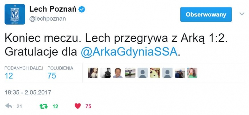 Twitter gratuluje Arce wygranej w finale Pucharu Polski.-image