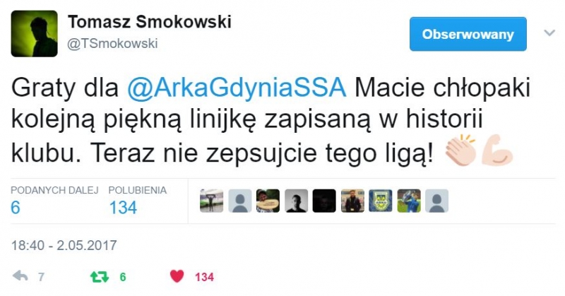 Twitter gratuluje Arce wygranej w finale Pucharu Polski.-image