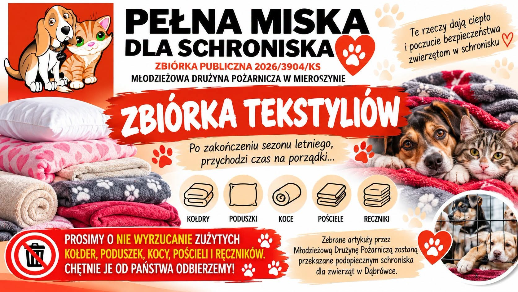 Dołączamy do akcji OSP Mieroszyno. Zbiórka artykułów dla schroniska