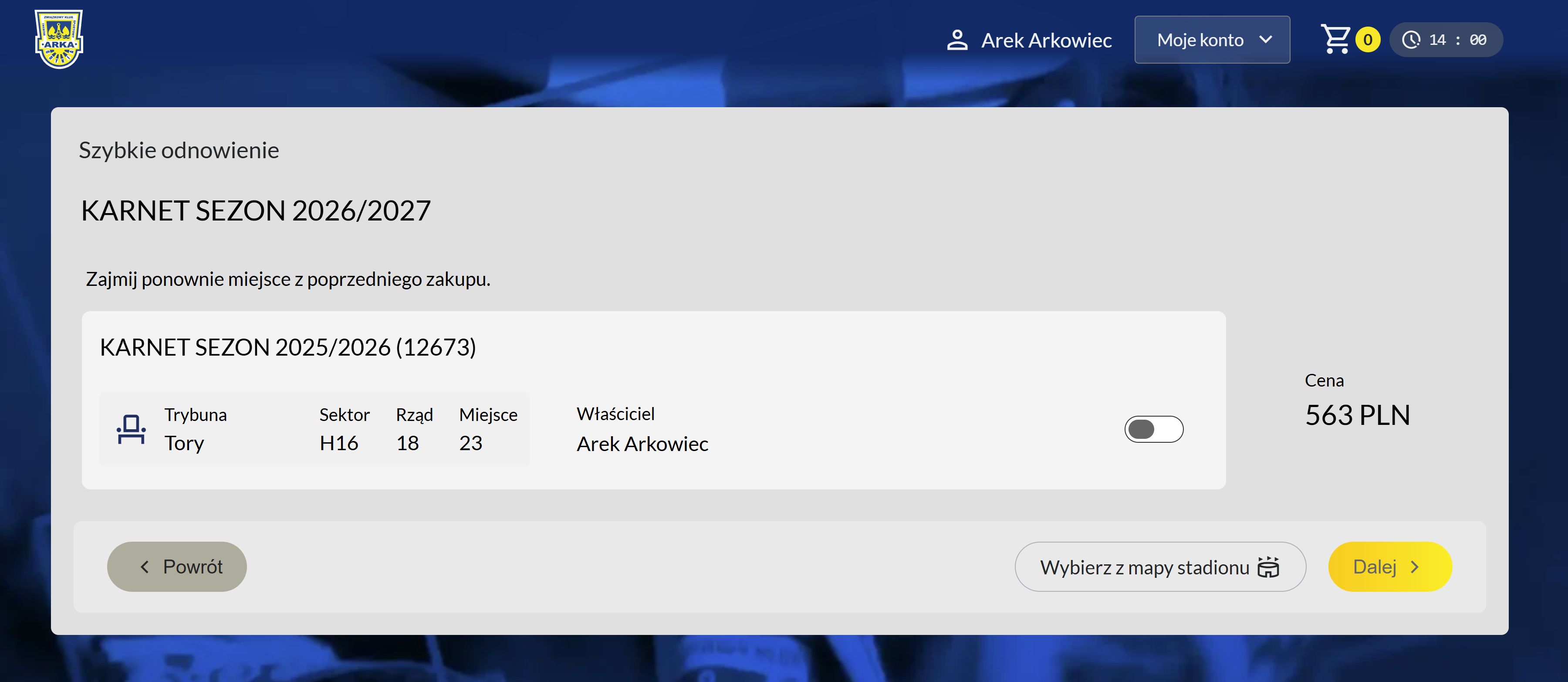 Karnety 2026/2027 screen